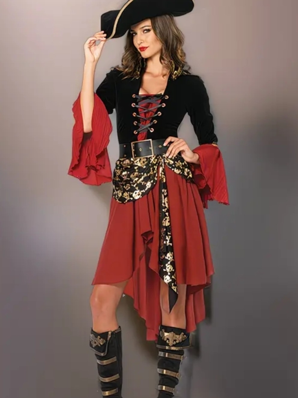 Red Asymmetrical Pirate Skirt - Women's Costume Skirt
